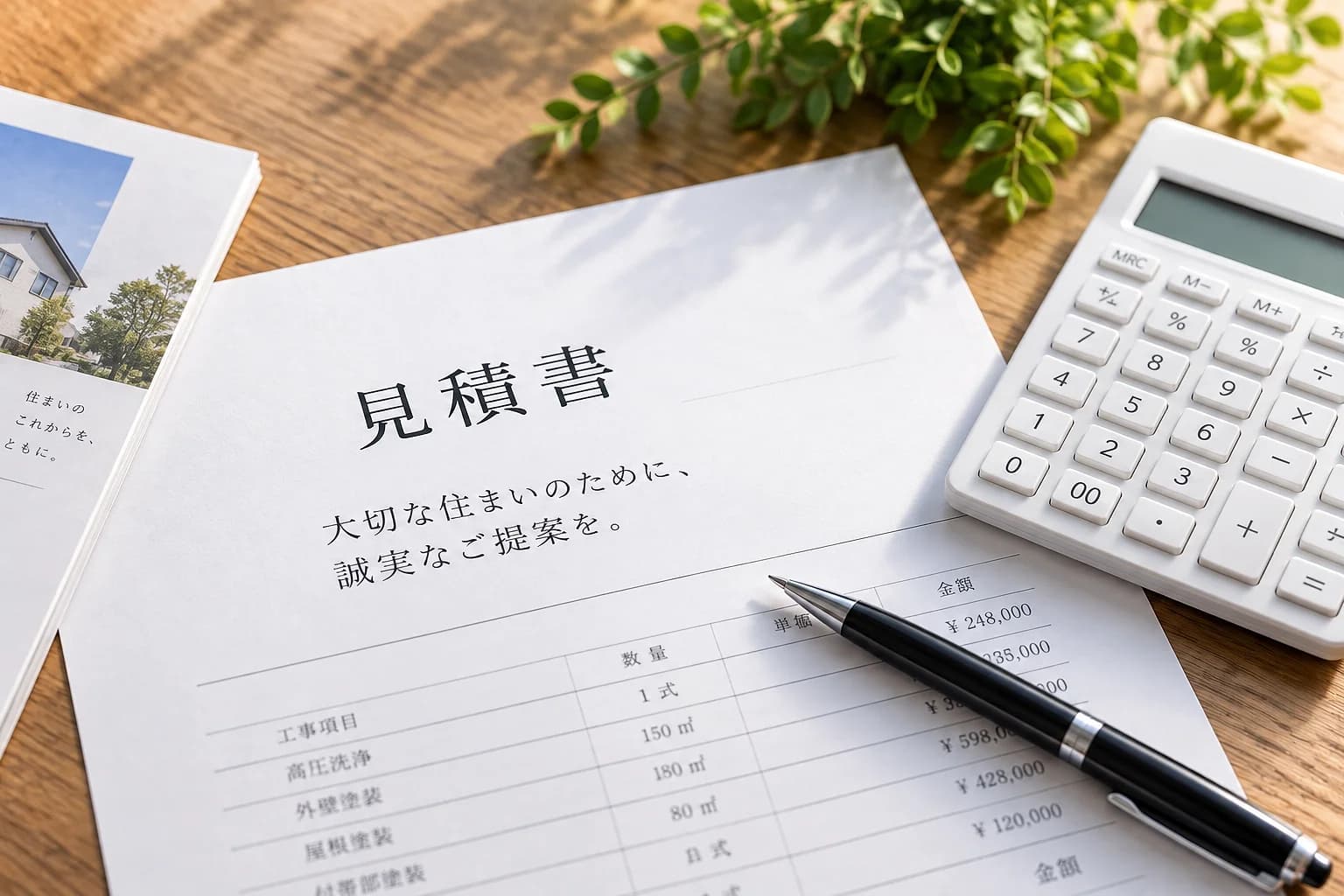 机の上の見積書と電卓